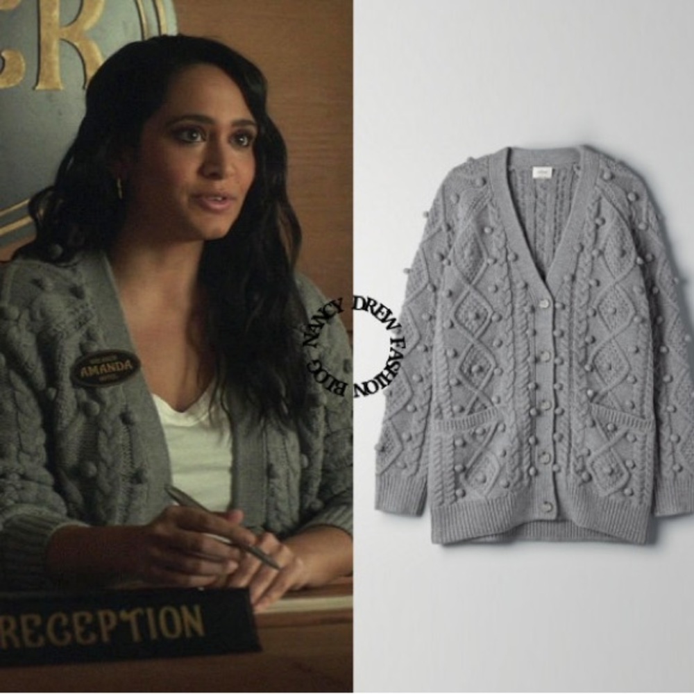 Aritzia Wilfred Alps Cardigan Grey Oversized Longline Cable Knit Boyfriend Cut